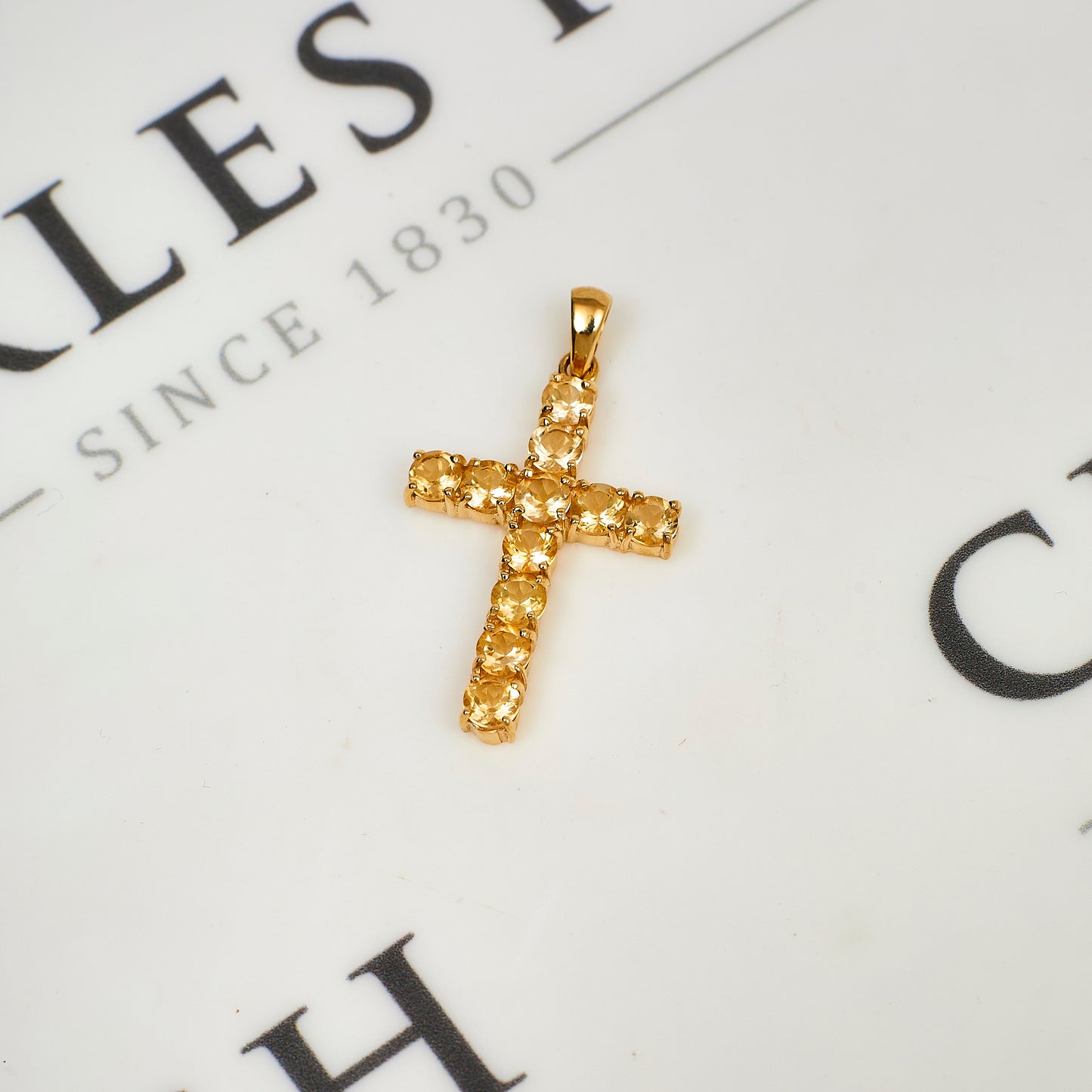 Pre-Owned 9ct Gold Citrine Cross Pendant
