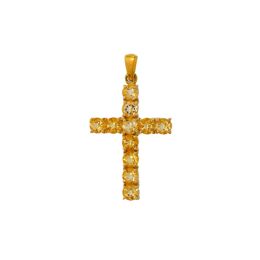 Pre-Owned 9ct Gold Citrine Cross Pendant