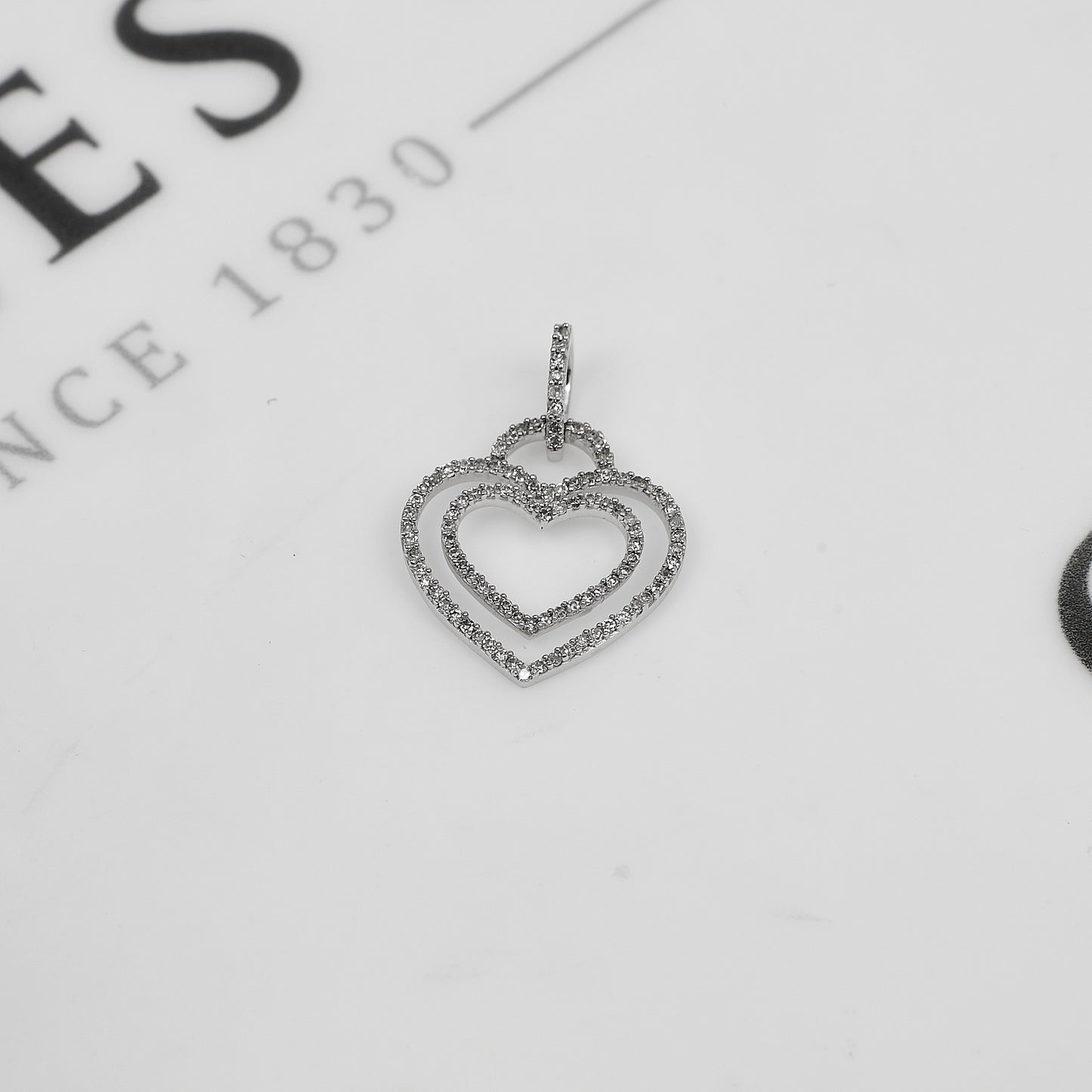 Pre-Owned 14ct White Gold Diamond Double Heart Pendant