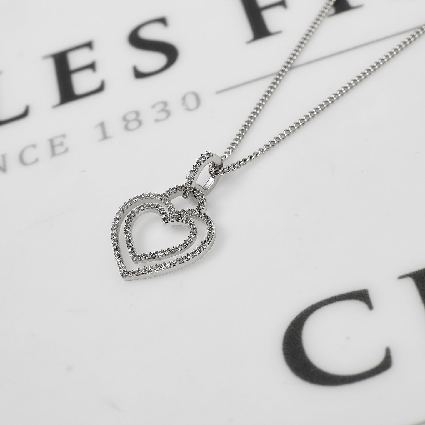 Pre-Owned 14ct White Gold Diamond Double Heart Pendant