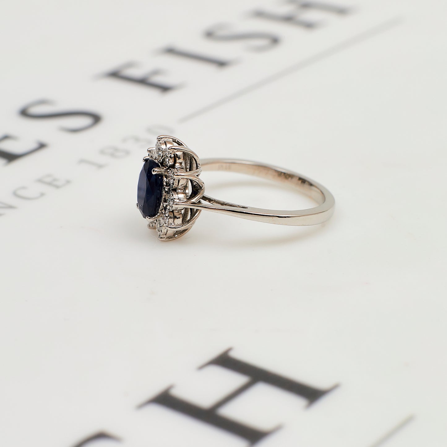 Pre-Owned 9ct White Gold Sapphire & Diamond Ring Size L.5