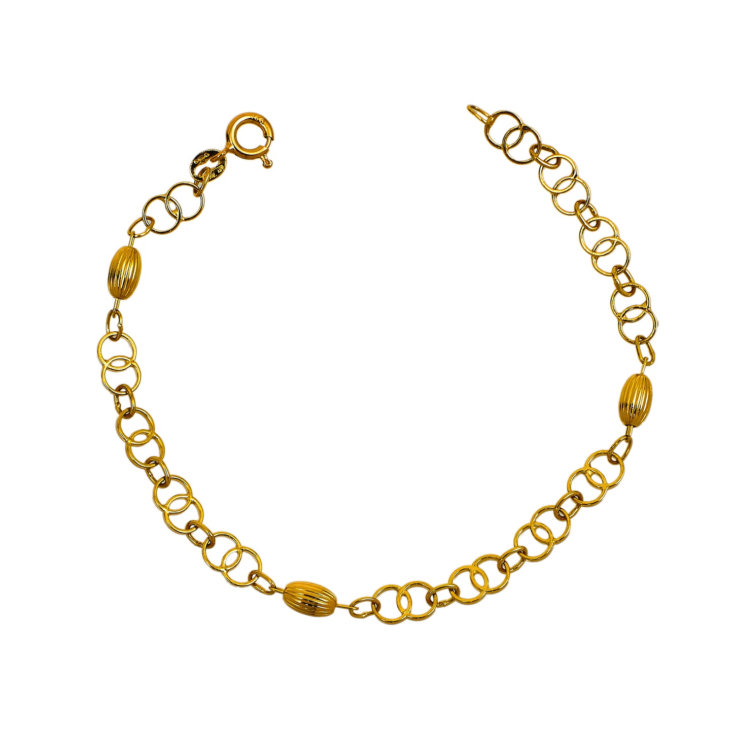Pre-Owned 18ct Gold Double Circle & Bead Bracelet 7 Inch