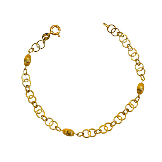 Pre-Owned 18ct Gold Double Circle & Bead Bracelet 7 Inch