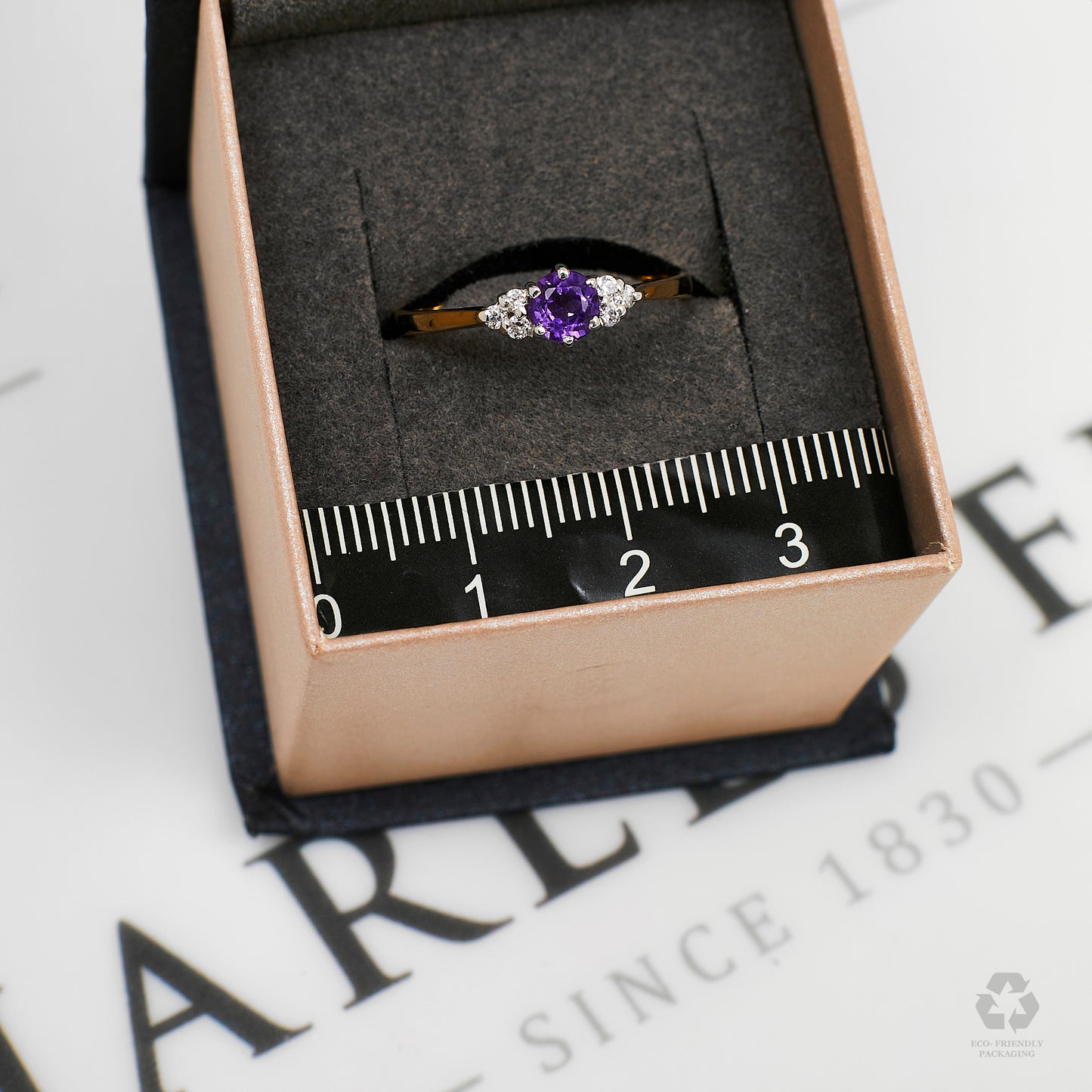 Pre-Owned 9ct Gold Amethyst & CZ Dress Ring Size O