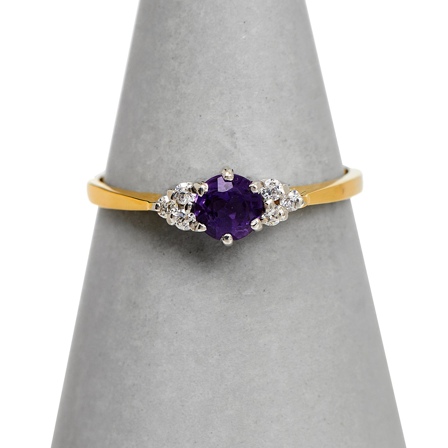 Pre-Owned 9ct Gold Amethyst & CZ Dress Ring Size O