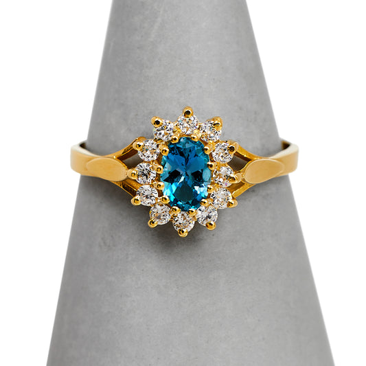 Pre-Owned 9ct Gold Topaz & CZ Cluster Ring Size Q