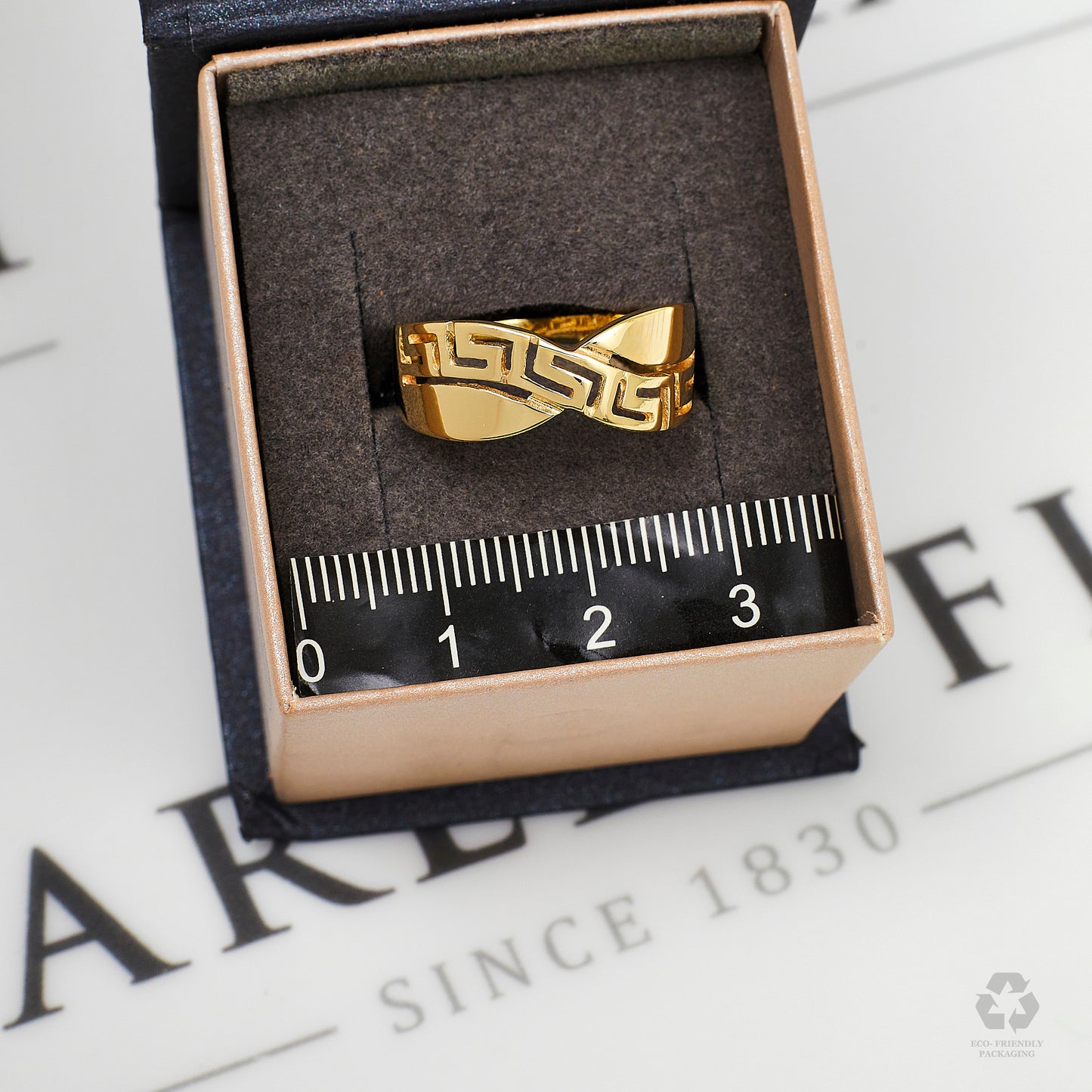 Pre-Owned 14ct Gold Greek Key Crossover Ring Size Q