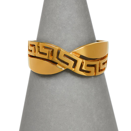 Pre-Owned 14ct Gold Greek Key Crossover Ring Size Q