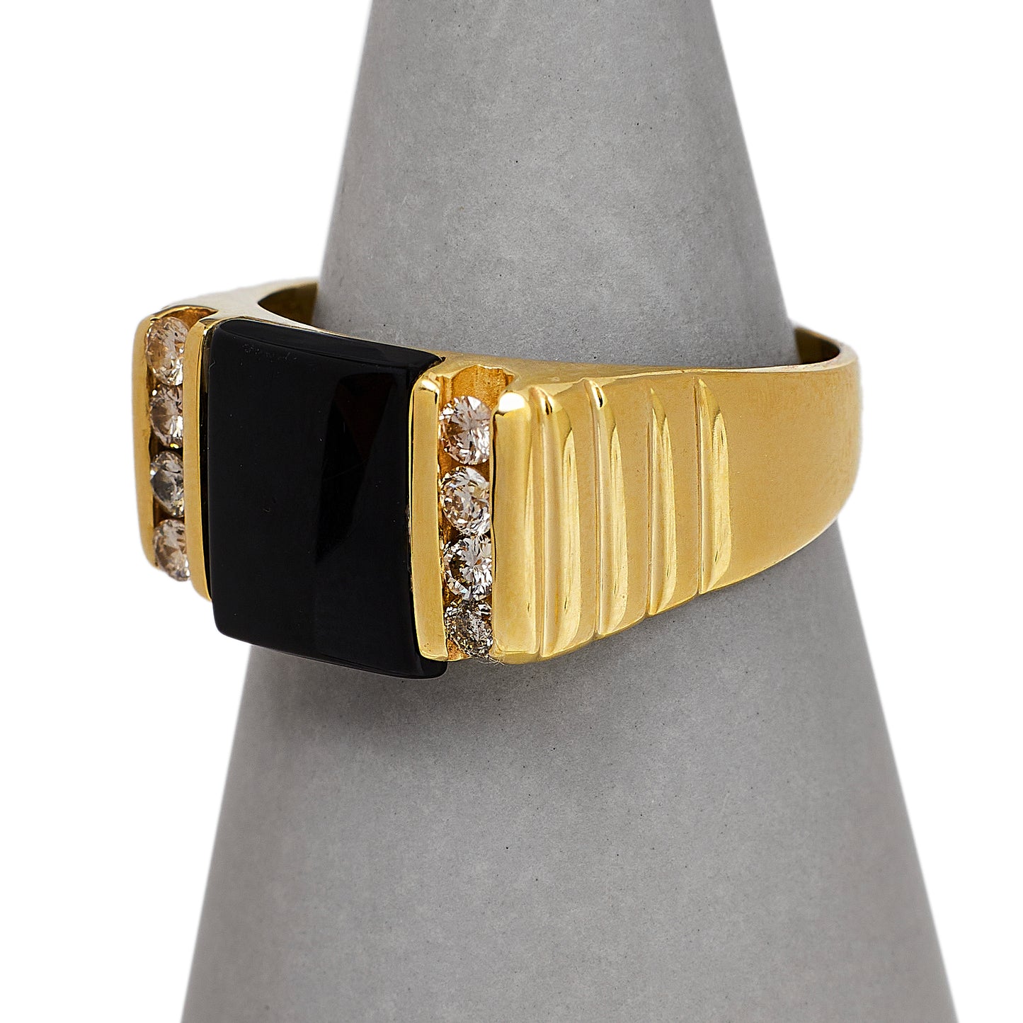 Pre-Owned 14ct Gold Mens Onyx & CZ Dress Ring Size X