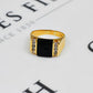 Pre-Owned 14ct Gold Mens Onyx & CZ Dress Ring Size X