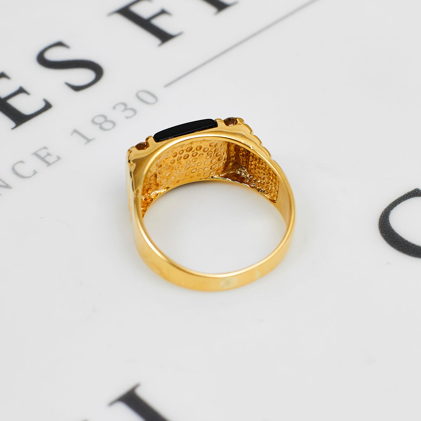 Pre-Owned 14ct Gold Mens Onyx & CZ Dress Ring Size X