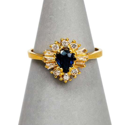 Pre-Owned 18ct Gold Sapphire & Diamond Cluster Ring Size M