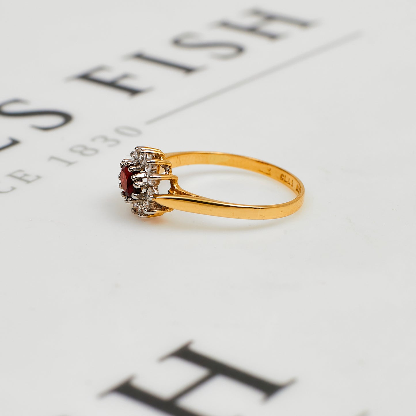 Pre-Owned 9ct Gold Oval Garnet & CZ Cluster Ring Size P