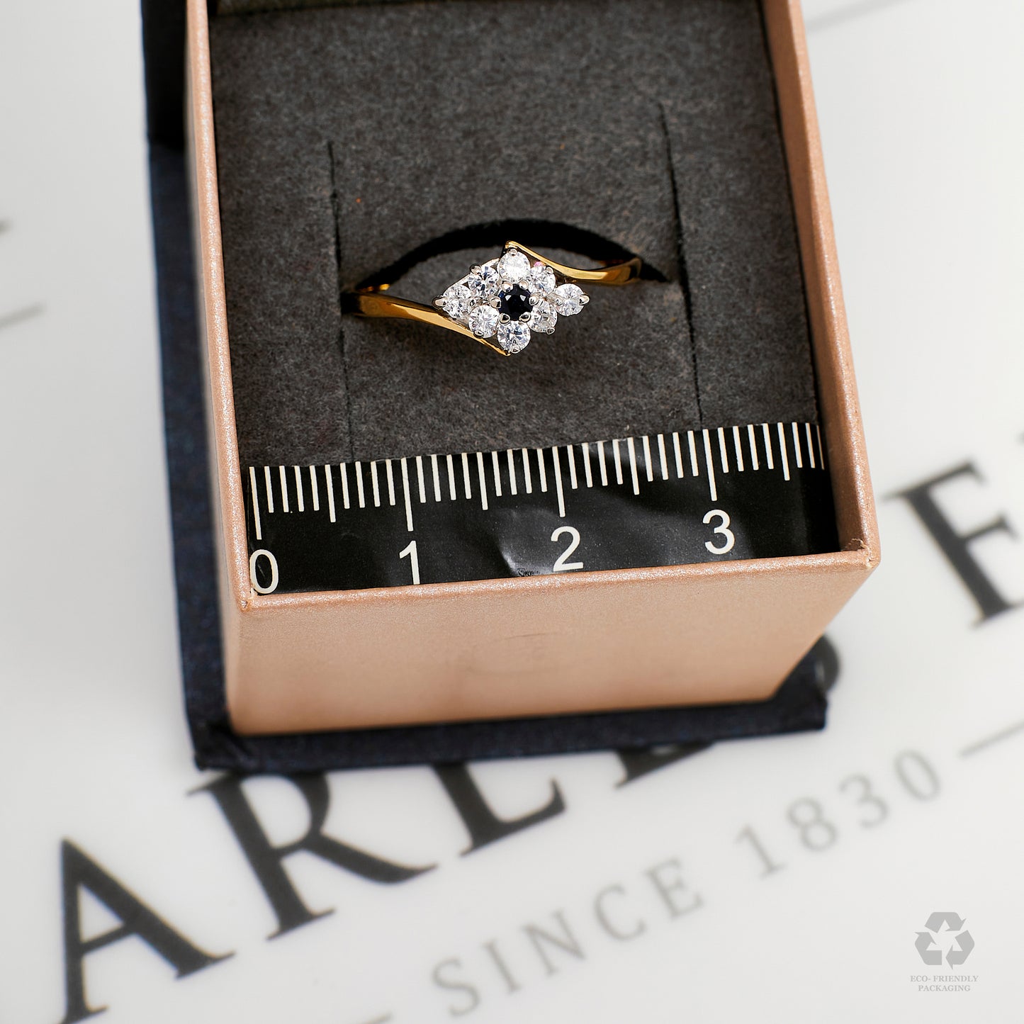 Pre-Owned 9ct Gold Sapphire & CZ Rhombus Cluster Ring Size P