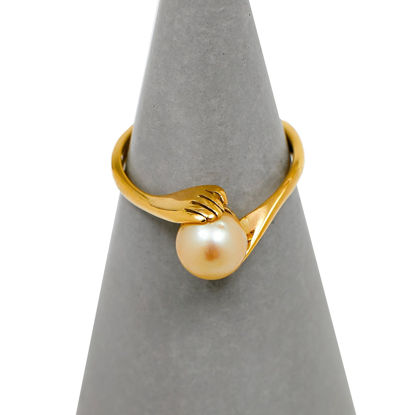 Pre-Owned 9ct Gold Cultured Pearl In Hands Ring Size N
