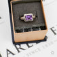 Pre-Owned 9ct White Gold Rectangle Amethyst & Diamond Ring