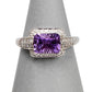 Pre-Owned 9ct White Gold Rectangle Amethyst & Diamond Ring