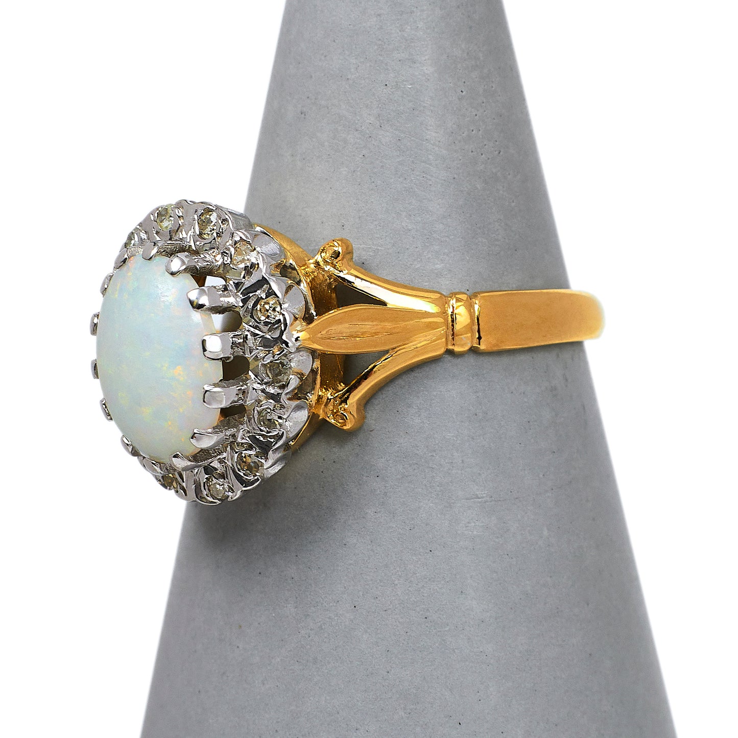 Pre-Owned 18ct Gold Oval Opal & Diamond Cluster Ring Size O