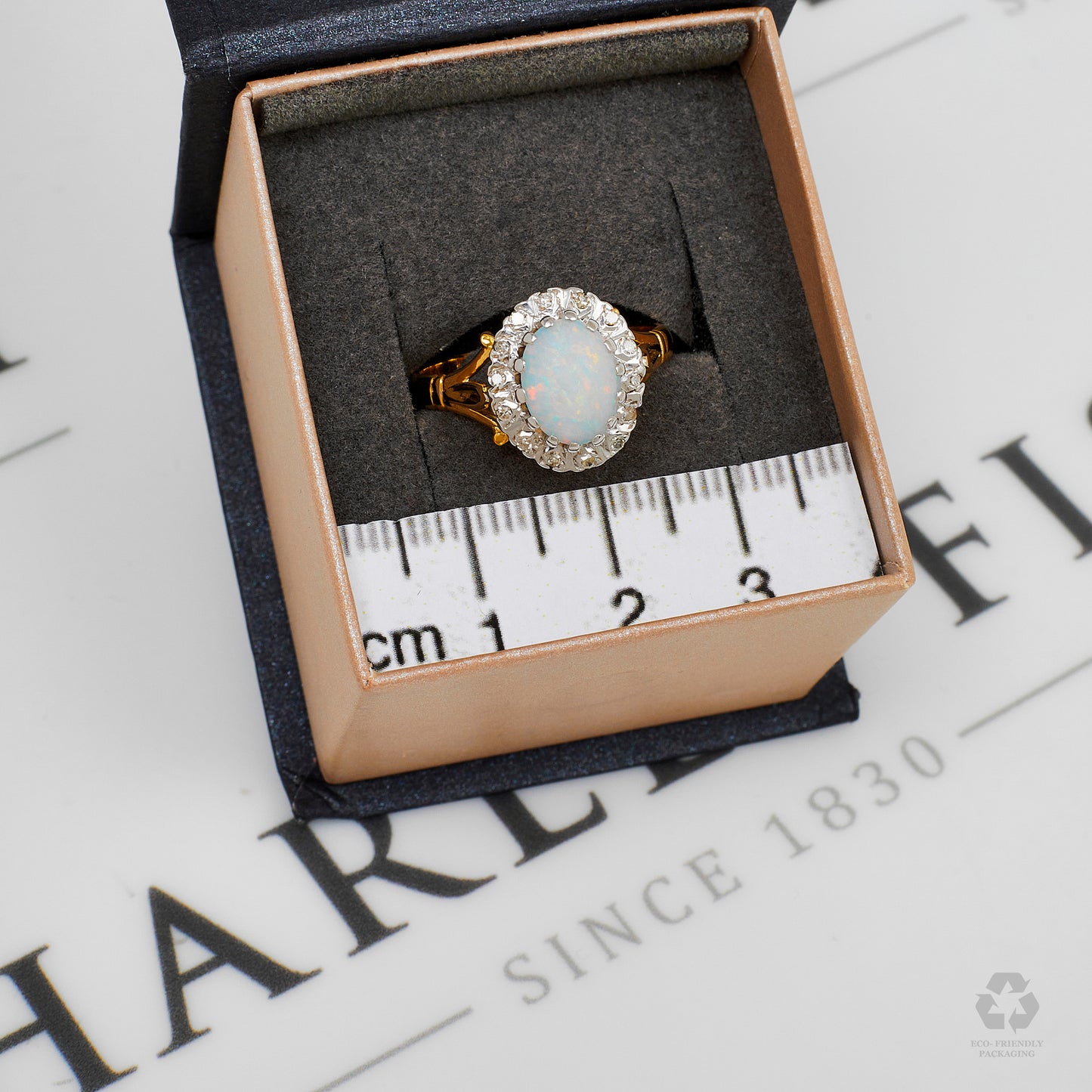 Pre-Owned 18ct Gold Oval Opal & Diamond Cluster Ring Size O