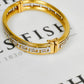 Pre-Owned 14ct Gold 2 Tone Greek Key Design Hinged Bangle