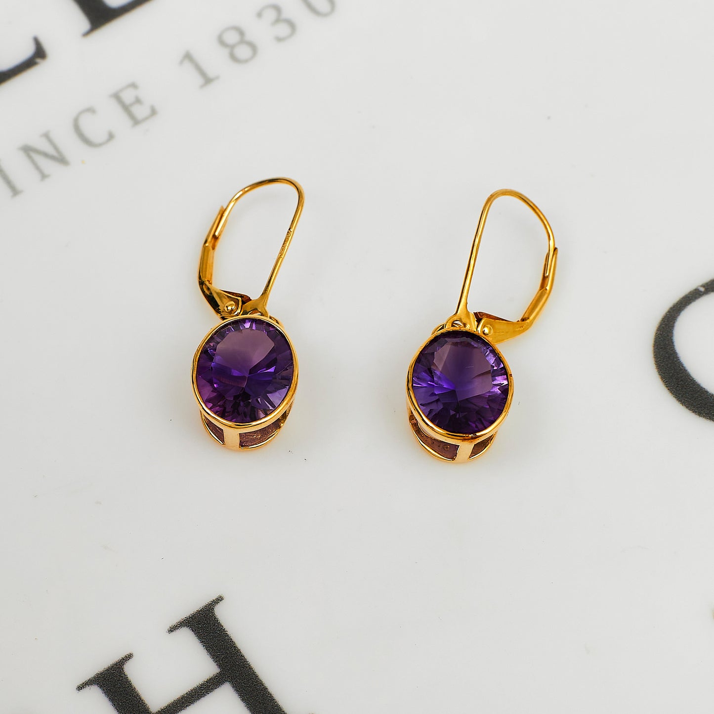 Pre-Owned 9ct Gold Oval Amethyst Drop Earrings