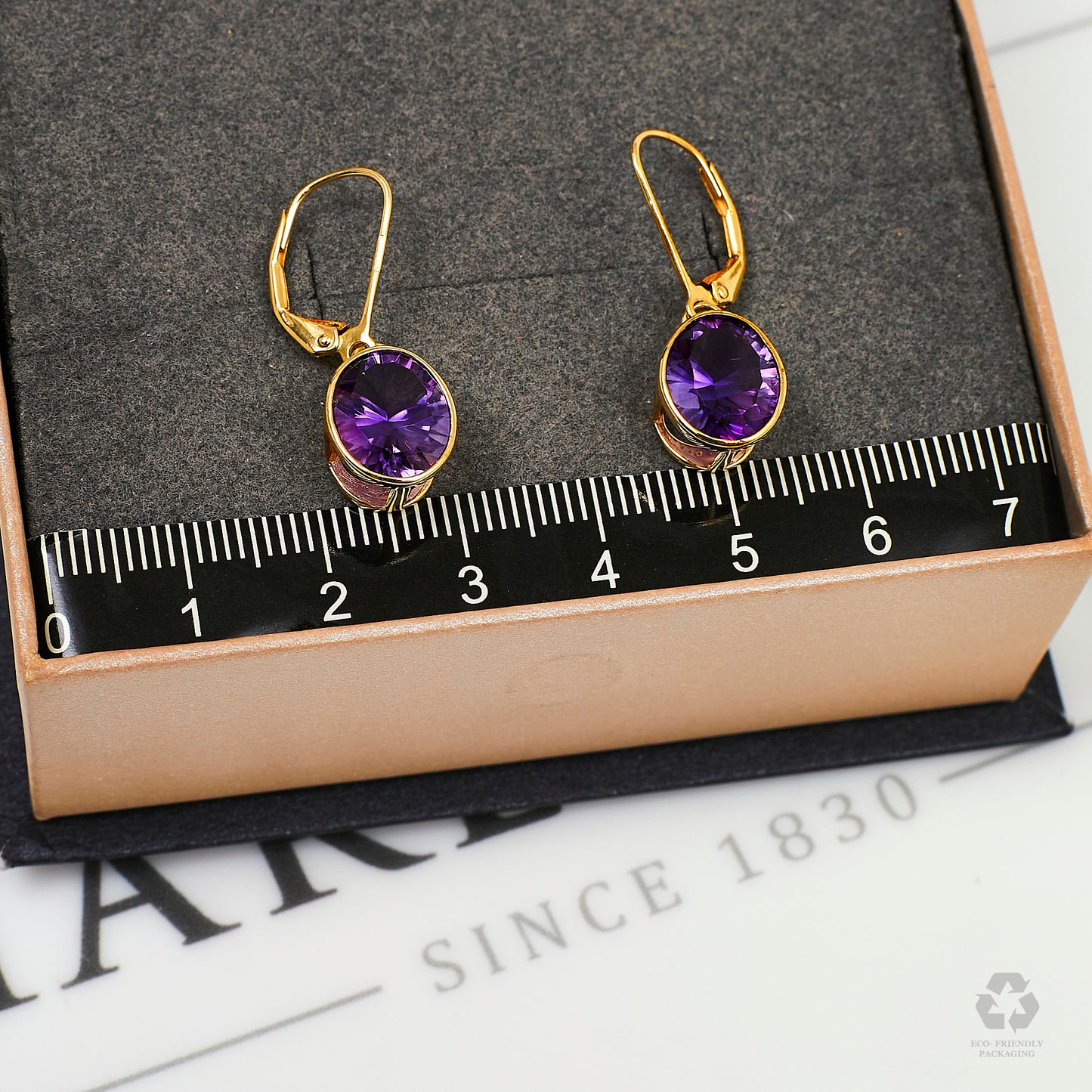 Pre-Owned 9ct Gold Oval Amethyst Drop Earrings