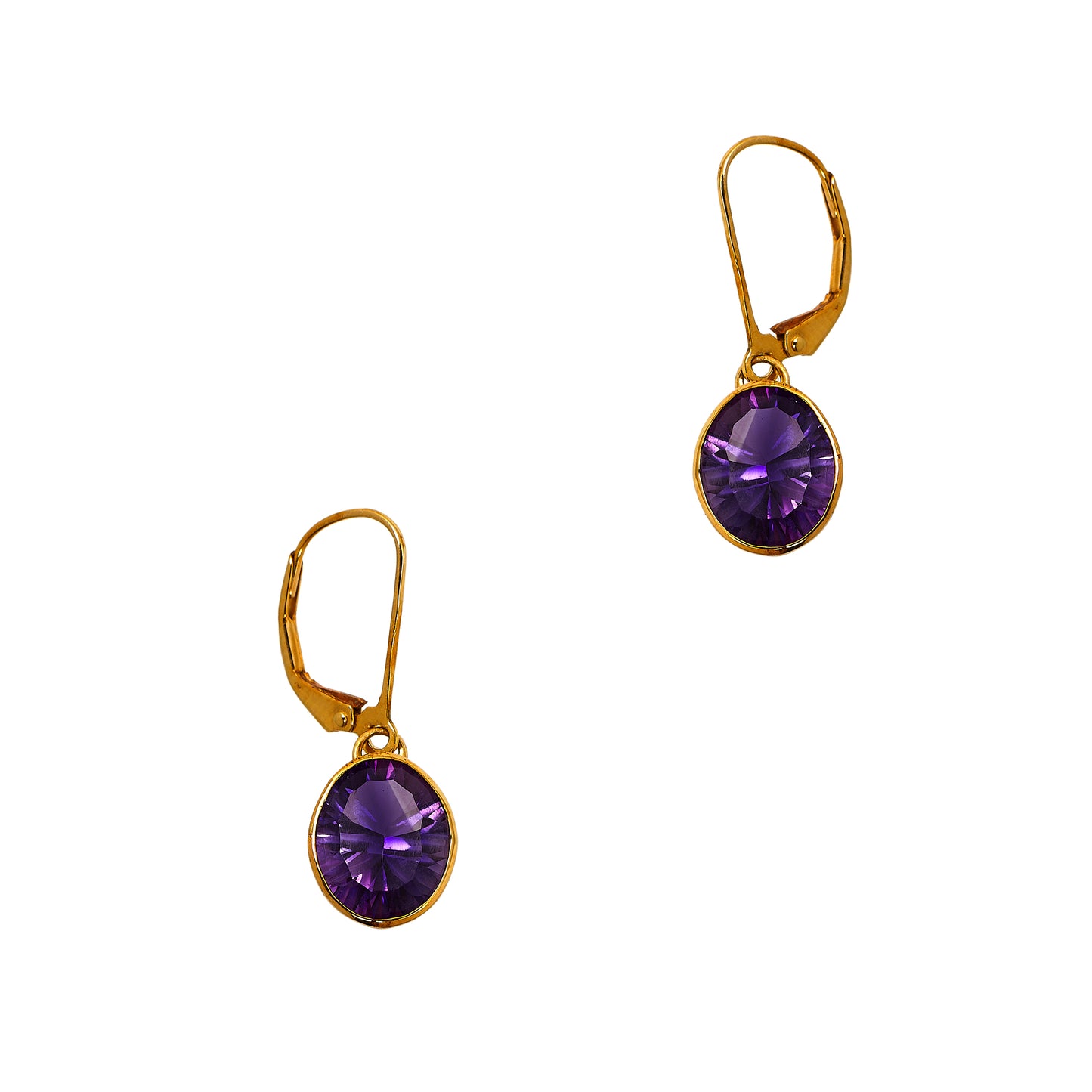 Pre-Owned 9ct Gold Oval Amethyst Drop Earrings