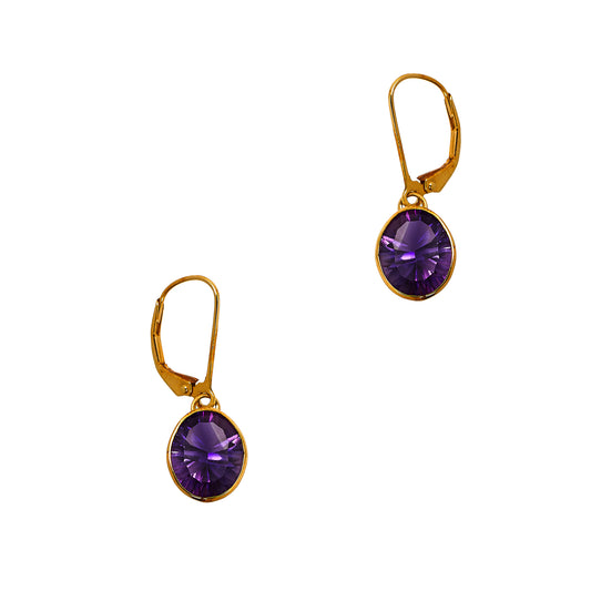 Pre-Owned 9ct Gold Oval Amethyst Drop Earrings