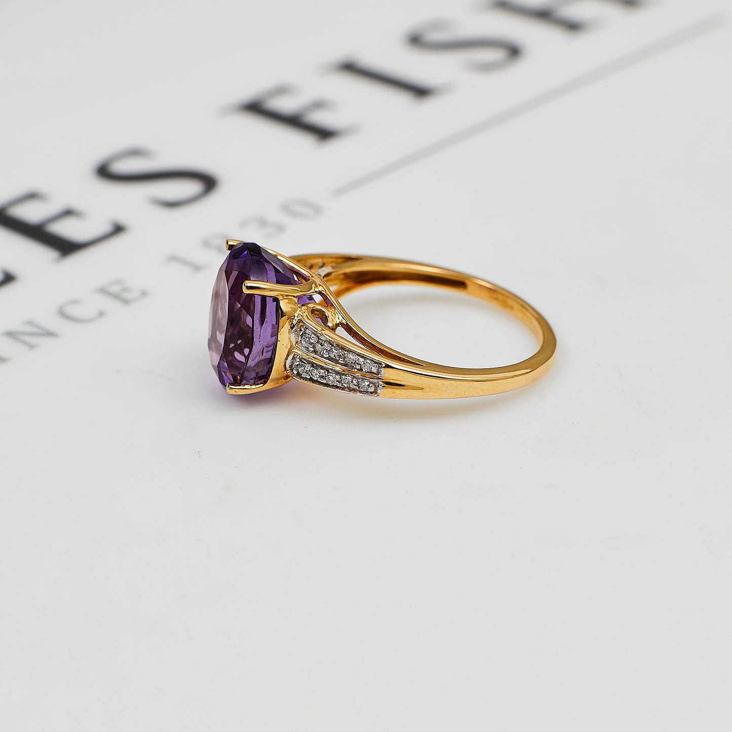 Pre-Owned 9ct Gold Oval Amethyst & Diamond Ring Size O