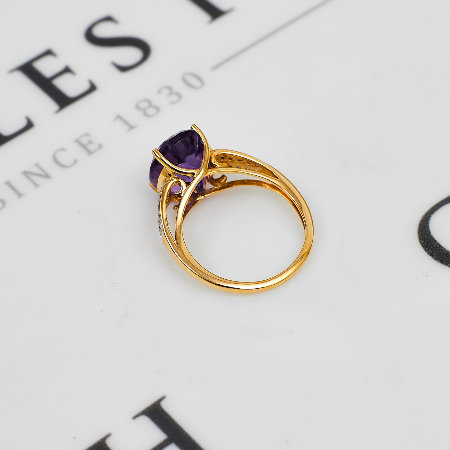 Pre-Owned 9ct Gold Oval Amethyst & Diamond Ring Size O