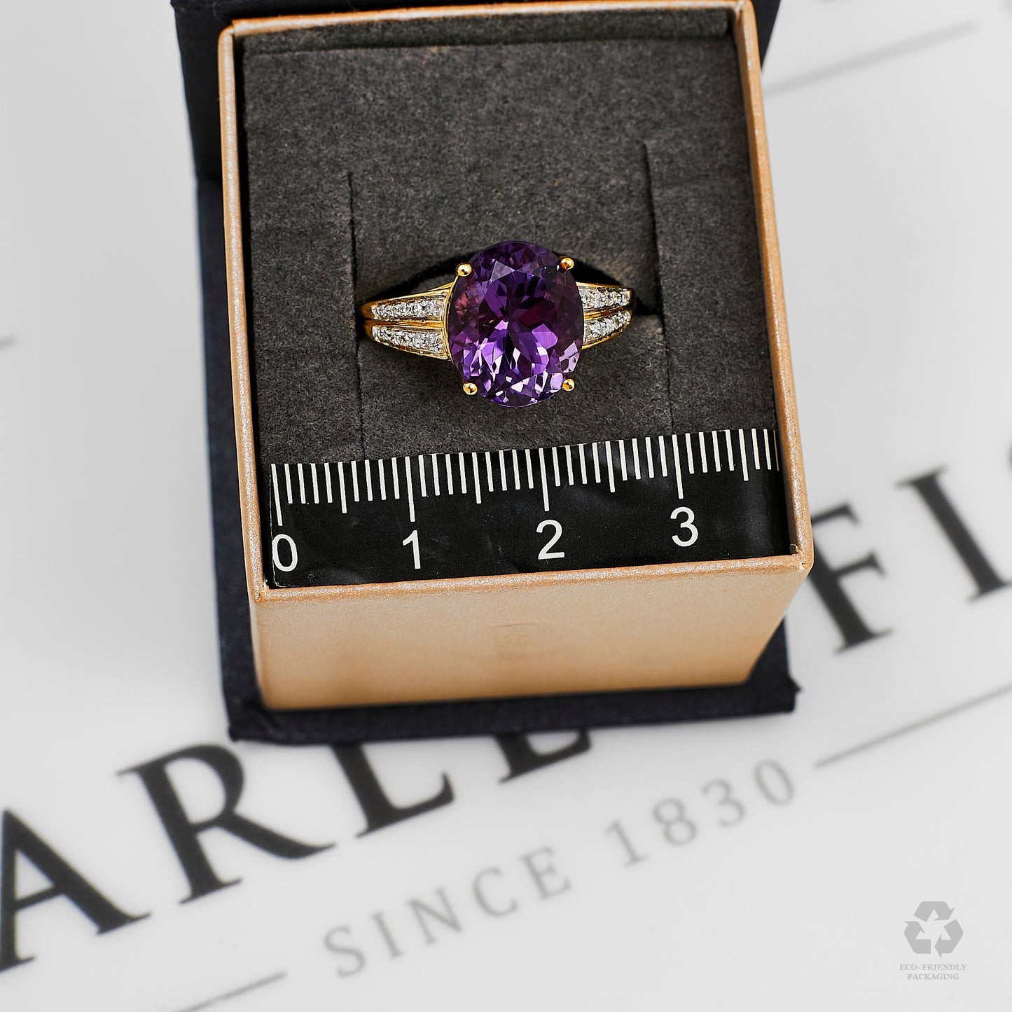 Pre-Owned 9ct Gold Oval Amethyst & Diamond Ring Size O