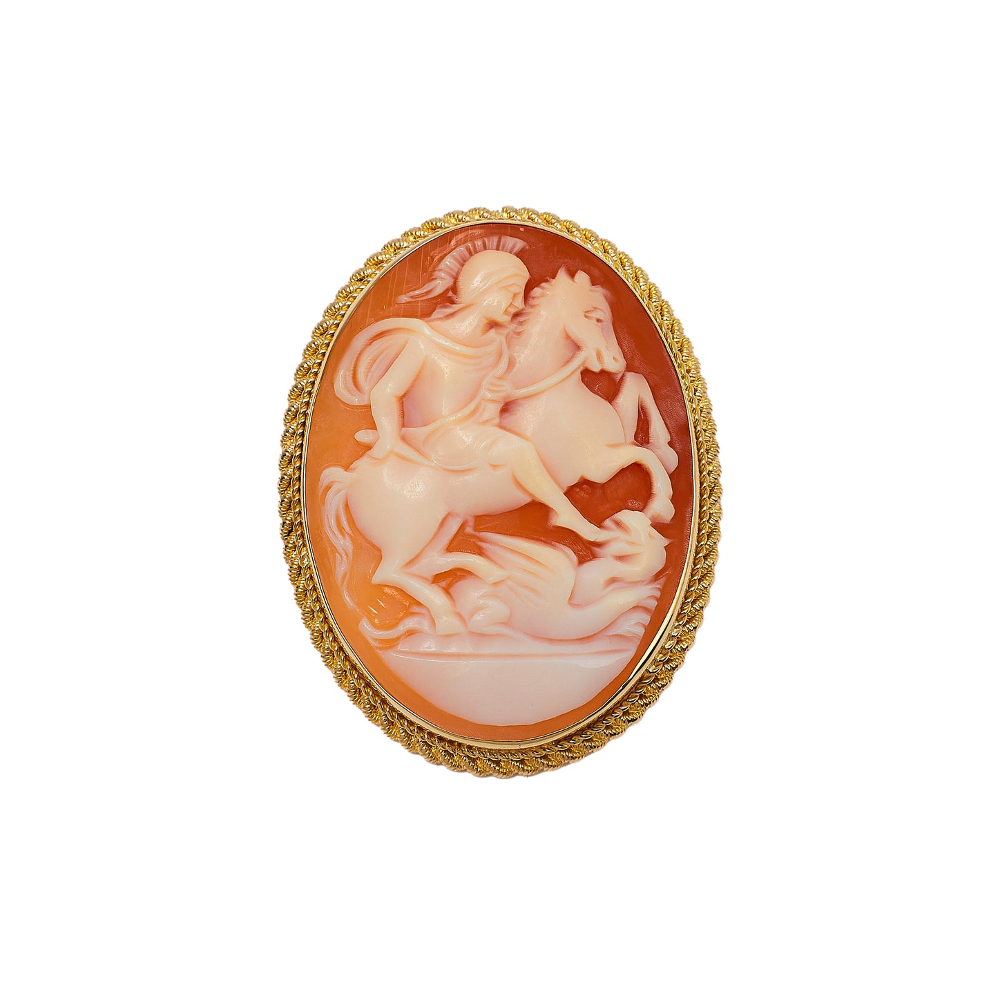 Pre-Owned 9ct Gold Oval St George Design Cameo Brooch