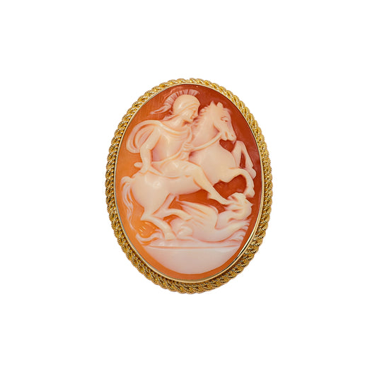 Pre-Owned 9ct Gold Oval St George Design Cameo Brooch