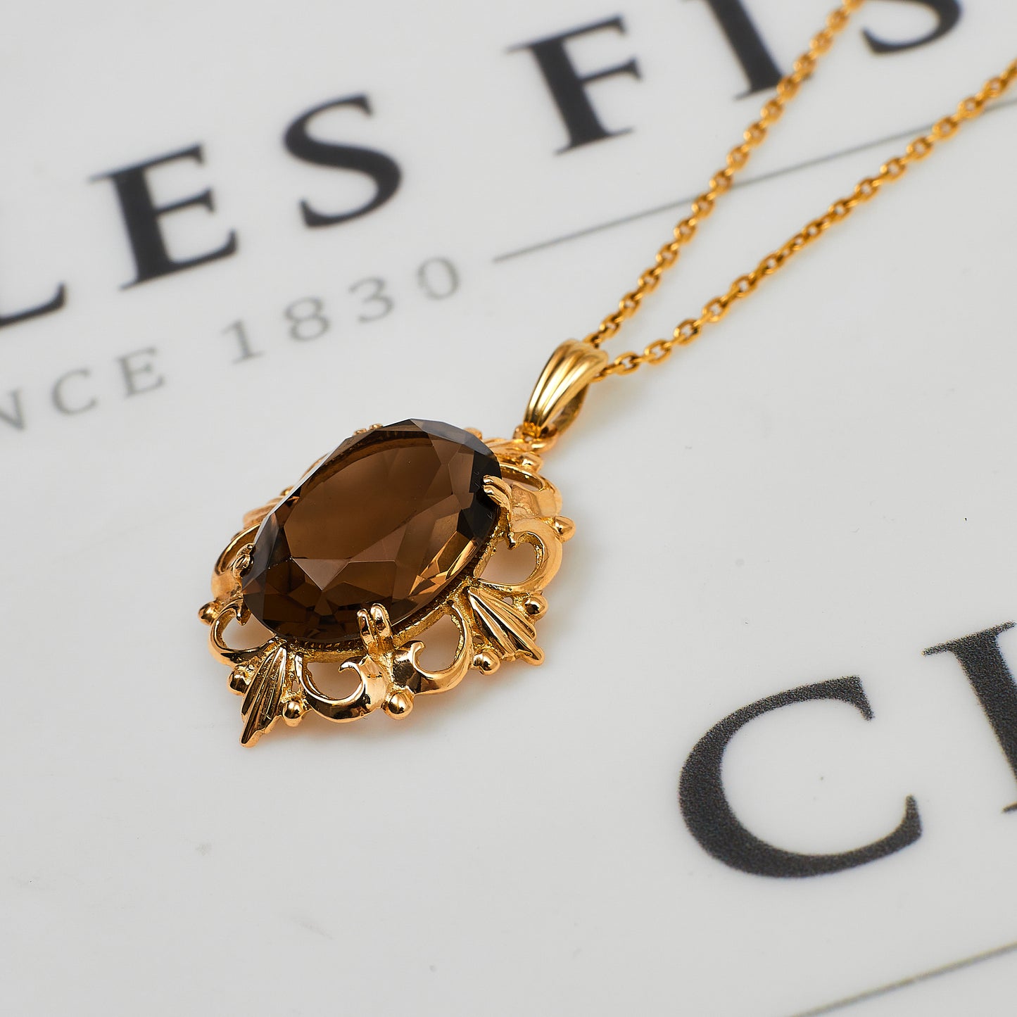 Pre-Owned 9ct Gold Oval Smokey Quartz Pendant