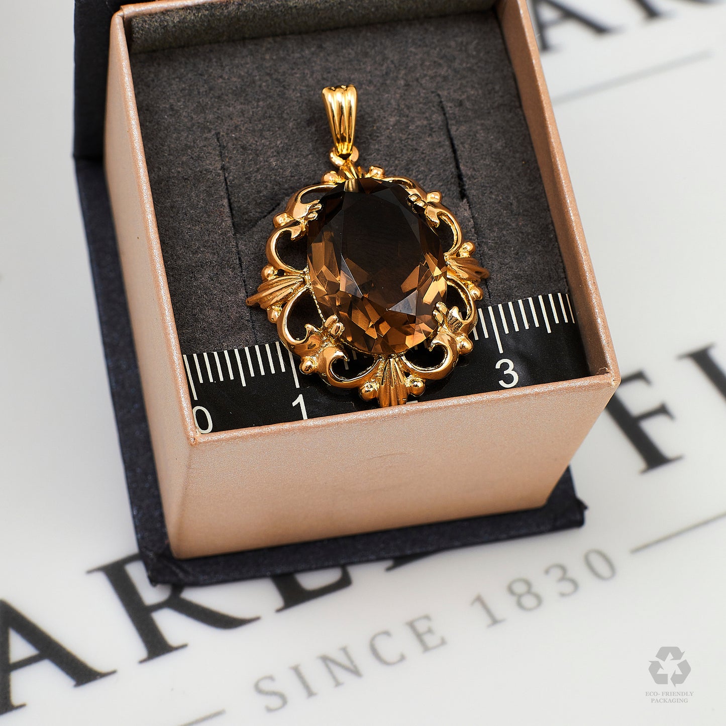 Pre-Owned 9ct Gold Oval Smokey Quartz Pendant