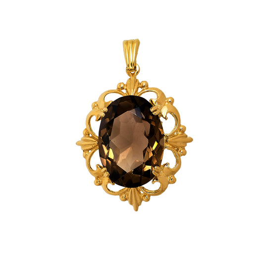 Pre-Owned 9ct Gold Oval Smokey Quartz Pendant