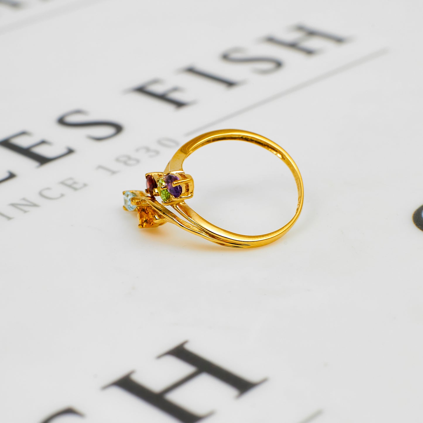 Pre-Owned 9ct Gold Multi Gemstone Crossover Ring Size P