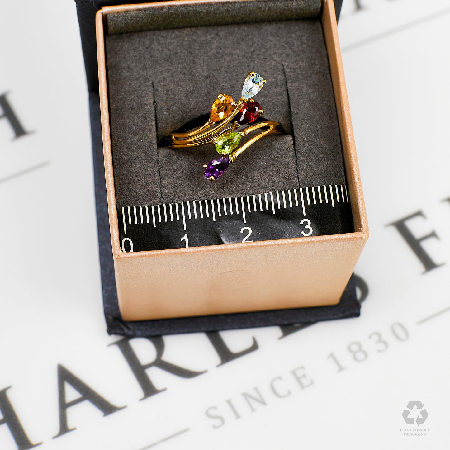 Pre-Owned 9ct Gold Multi Gemstone Crossover Ring Size P
