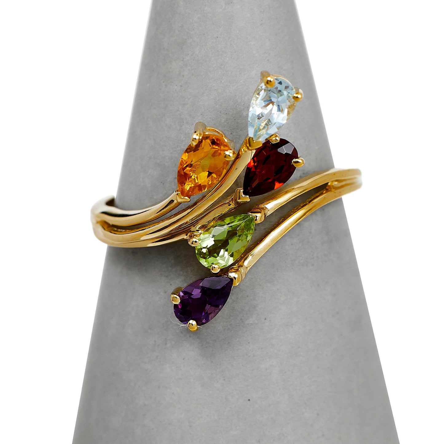 Pre-Owned 9ct Gold Multi Gemstone Crossover Ring Size P