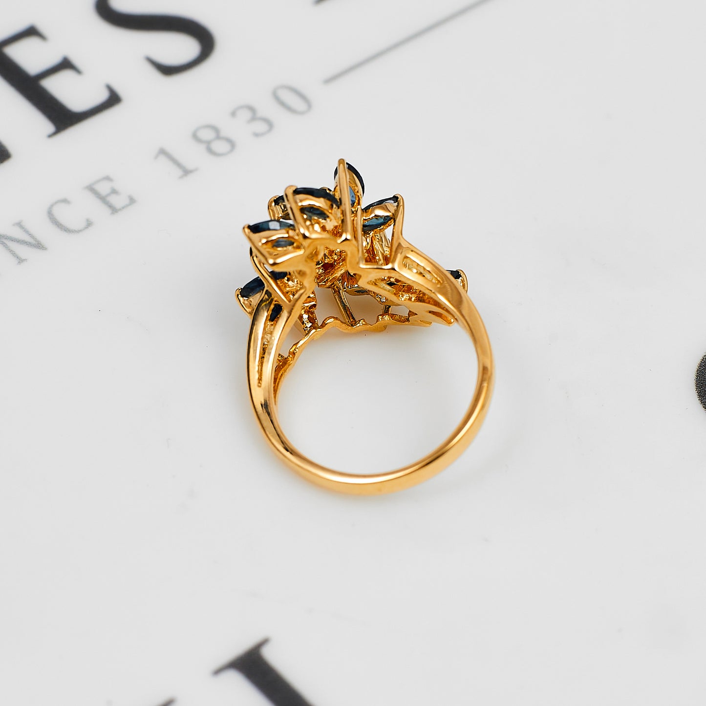 Pre-Owned 14ct Gold Sapphire & Diamond Cocktail Ring Size M