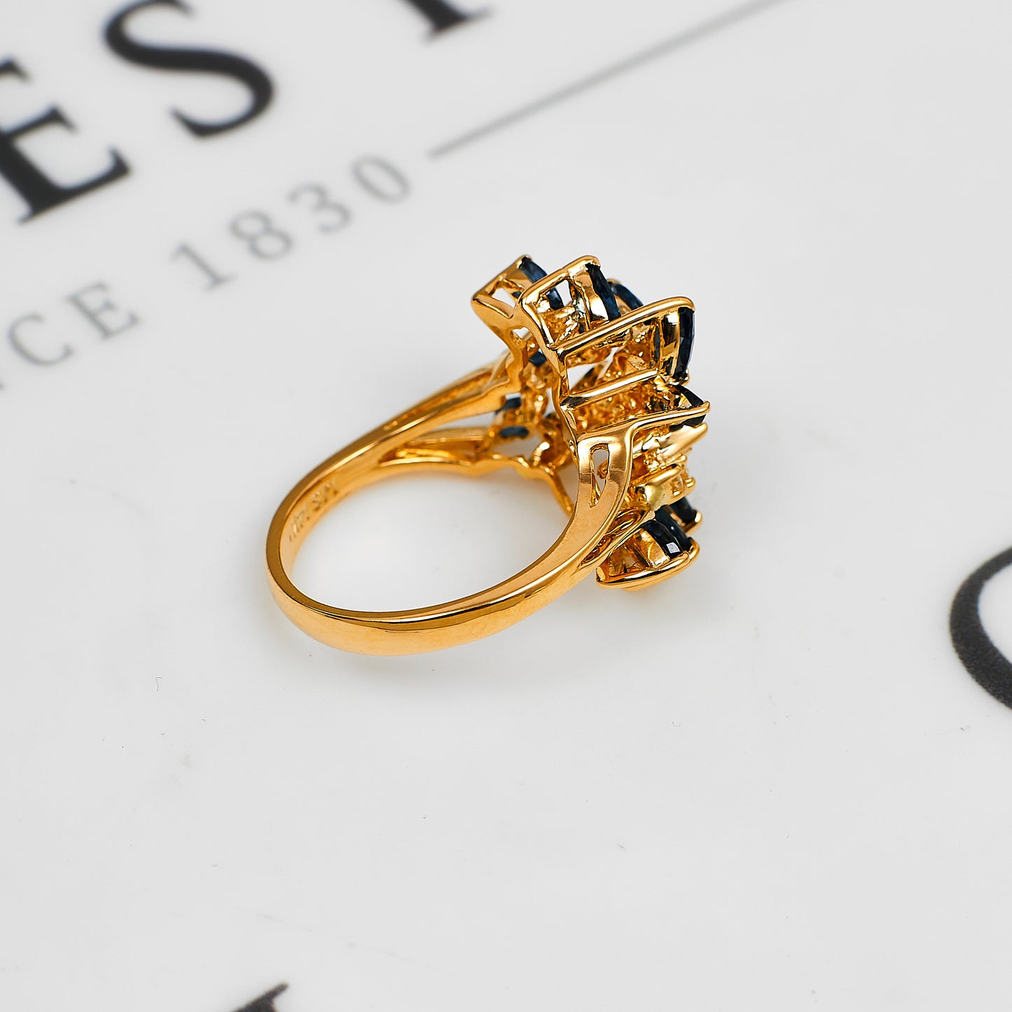 Pre-Owned 14ct Gold Sapphire & Diamond Cocktail Ring Size M