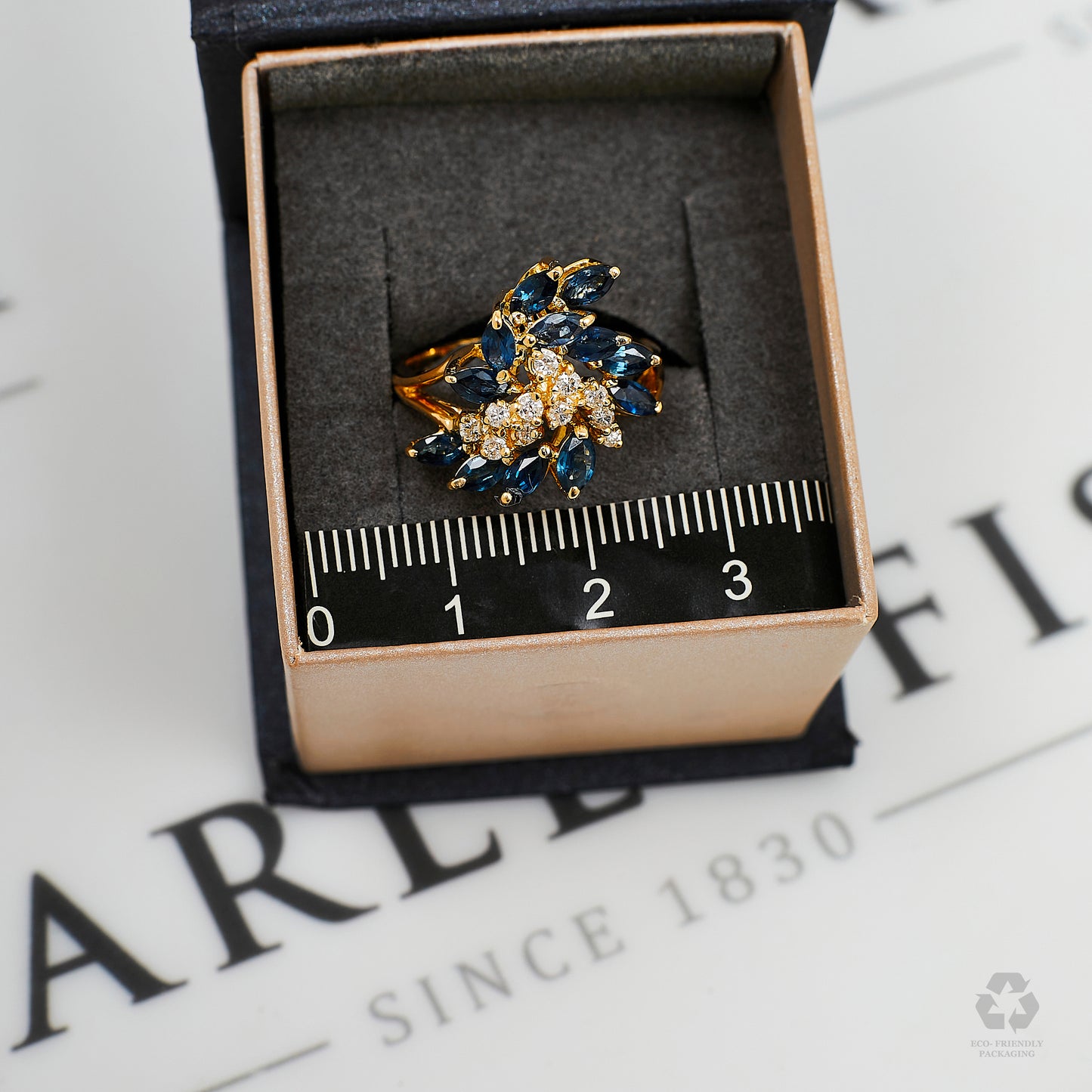 Pre-Owned 14ct Gold Sapphire & Diamond Cocktail Ring Size M