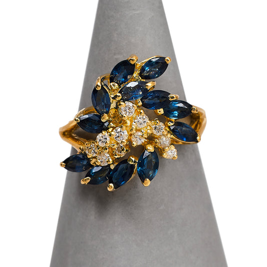 Pre-Owned 14ct Gold Sapphire & Diamond Cocktail Ring Size M