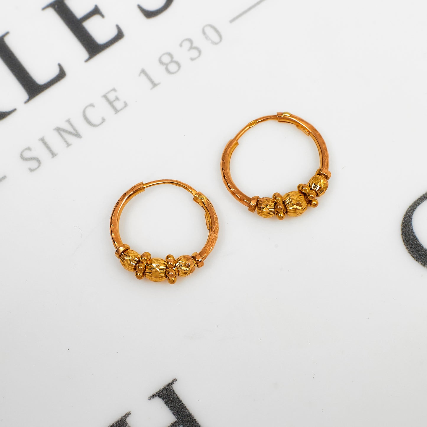 Pre-Owned 22ct Gold Sleeper Hoop Earrings & Bead Detail