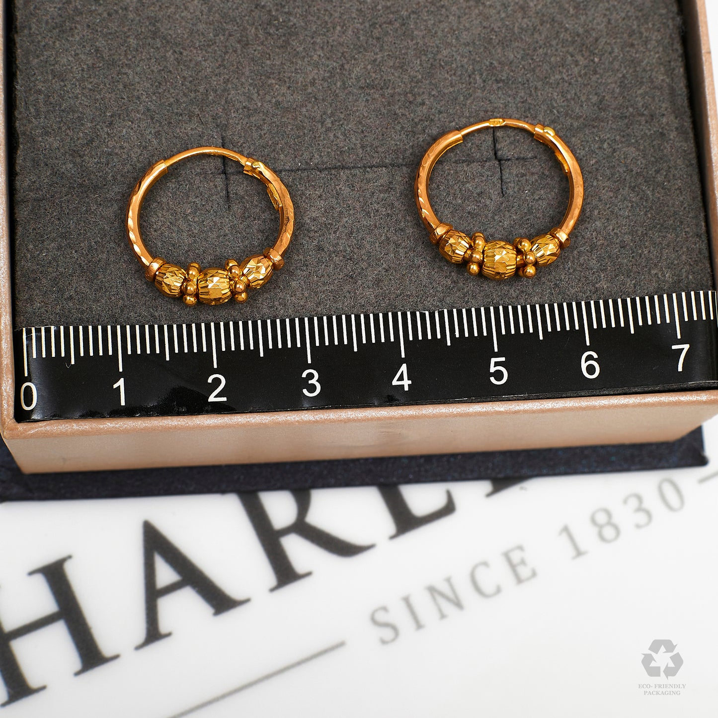 Pre-Owned 22ct Gold Sleeper Hoop Earrings & Bead Detail