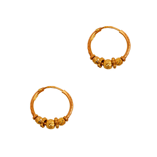 Pre-Owned 22ct Gold Sleeper Hoop Earrings & Bead Detail