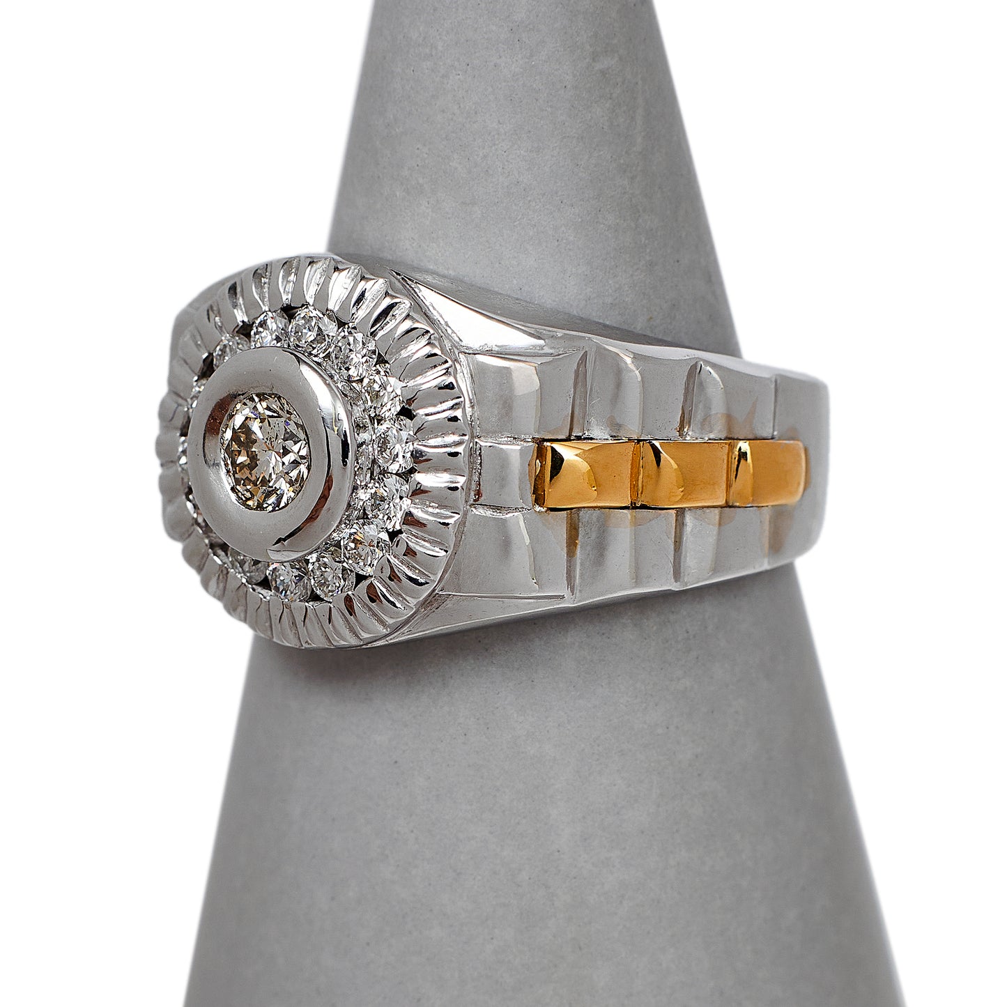 Pre-Owned 18ct Gold Mens 2 Tone Diamond Cluster Ring Size V