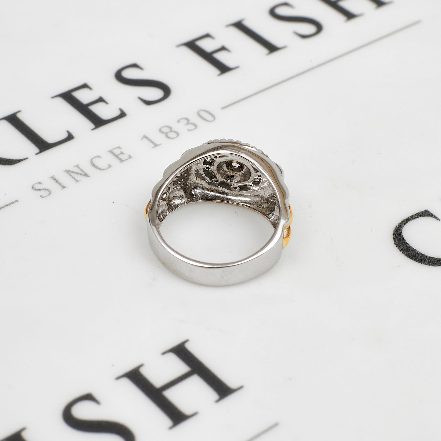 Pre-Owned 18ct Gold Mens 2 Tone Diamond Cluster Ring Size V