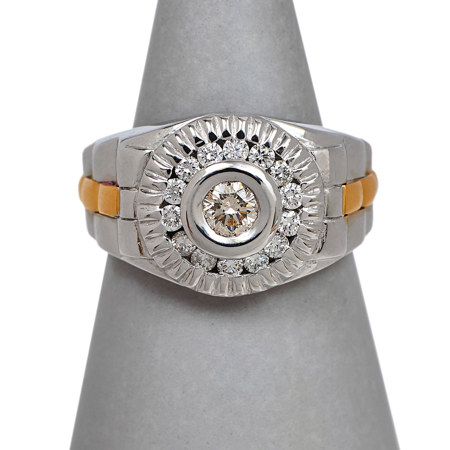 Pre-Owned 18ct Gold Mens 2 Tone Diamond Cluster Ring Size V