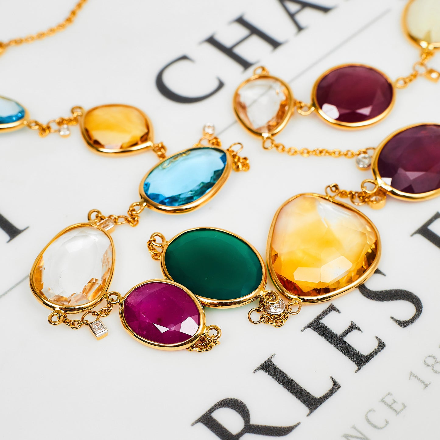 Pre-Owned 18ct Gold Diamond & Multi Gem Necklace 42 Inch